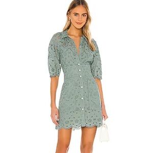 Rebecca Taylor Sage Green Eyelet Button-Front Mini Dress